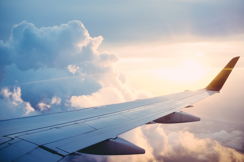 Airplane wing viewed from a passenger window